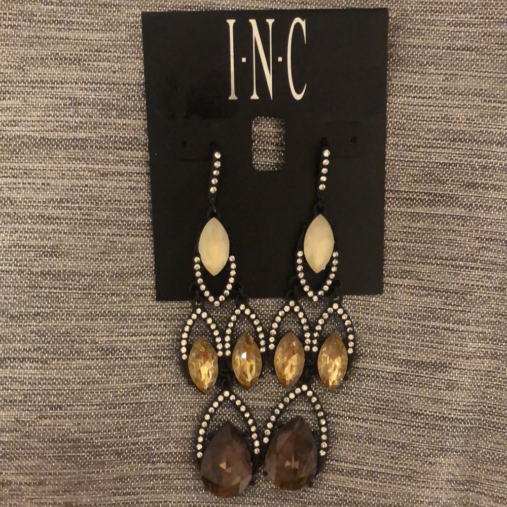 INC Chandelier Brown & Gold Earrings BNWT